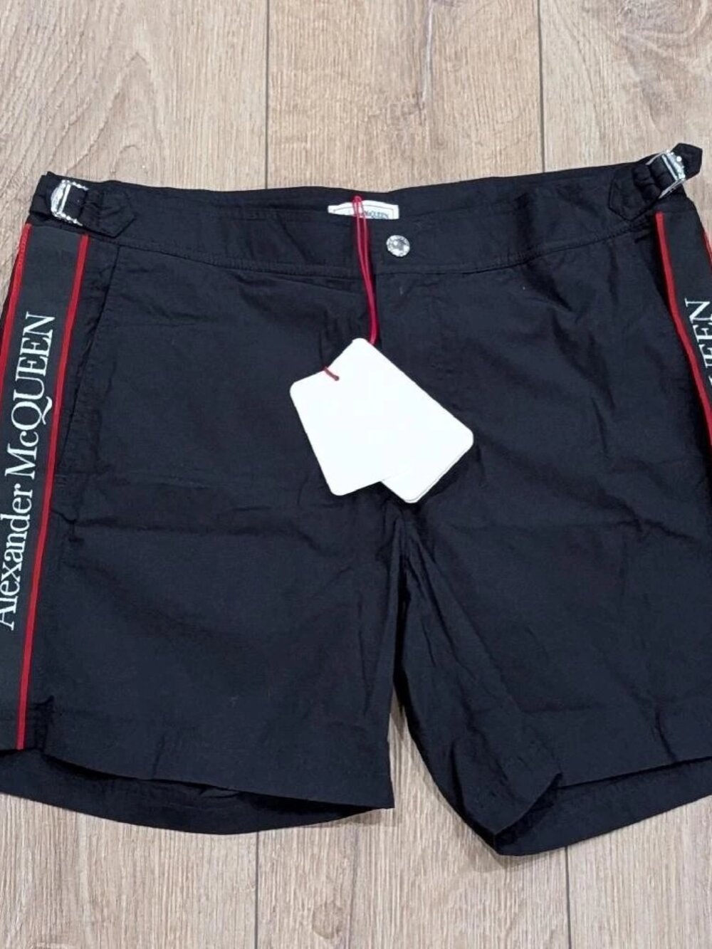 $510 Alexander McQueen Selvedge Logo Swim Shorts Trunks Black Large